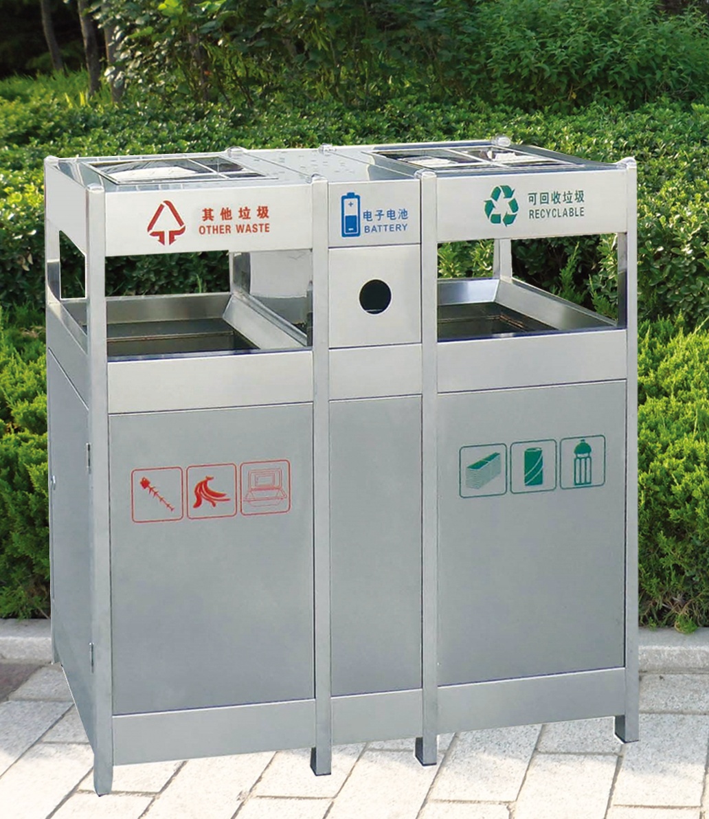 淄博不銹鋼分類垃圾桶，濟寧不銹鋼分類果皮箱
